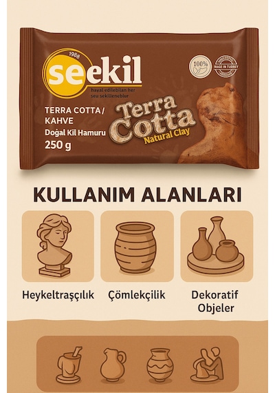 Terra Cotta Doğal Kil Hamuru 250 G Hava İle Kuruyan Seramik Hamur El Sanatları, Dekor, Modelleme 250 Gr