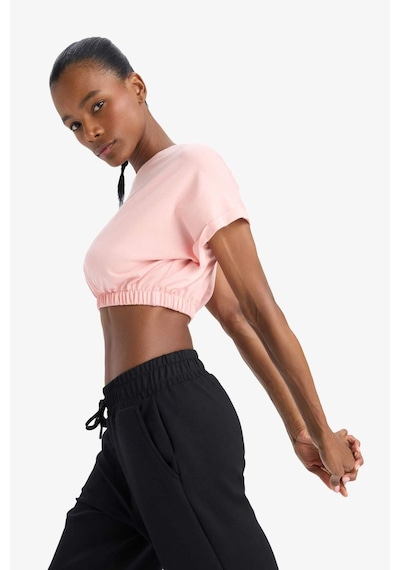 DeFactoFit Cropped Fit Bisiklet Yaka Baskılı Sporcu Kısa Kollu Kadın Tişört - Pembe D9035AX25SPPN243