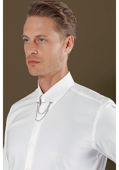 Efor Gk 703 Slim Fit Beyaz Klasik Gömlek Beyaz