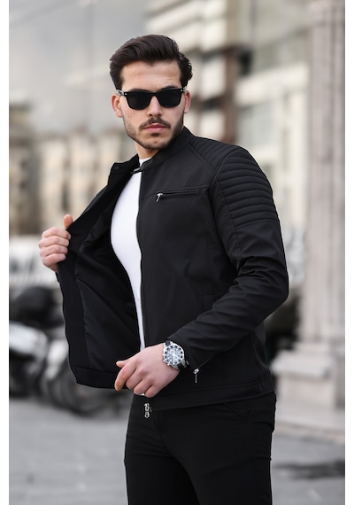 Mero Life Erkek Siyah Su Ve Rüzgar Geçirmez Slim Fit Astarlı Mevsimlik Mont Siyah