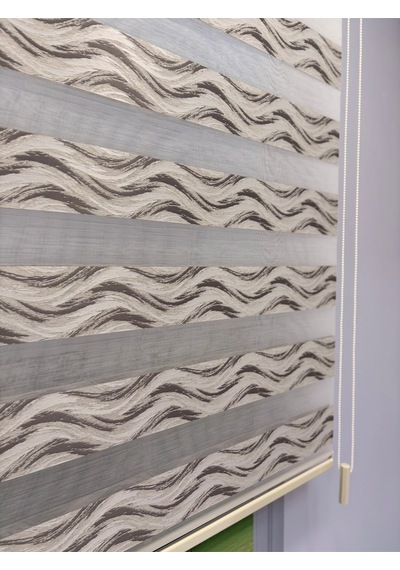 Olivia Serisi Gümüş Gri Dalga Desenli Modern Zebra Stor Perde