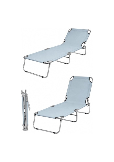 Bysay Kampet Katlanır Şezlong Seti, 2 Şezlong 1 Sehpa, Metal Gövde, Kumaş, Gri, Modern, 3'lü Set Diğer