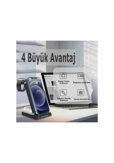 S90 4in1 Kablosuz Şarj Masaüstü Set - Siyah İtark30583