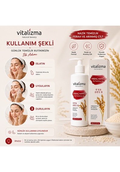 Pirinç Mayası Yüz Temizleme Jeli - Aydınlatıcı, Leke Karşıtı Ve Gözenek Sıkılaştırıcı - Arbutin & Niasinamid 200 Ml