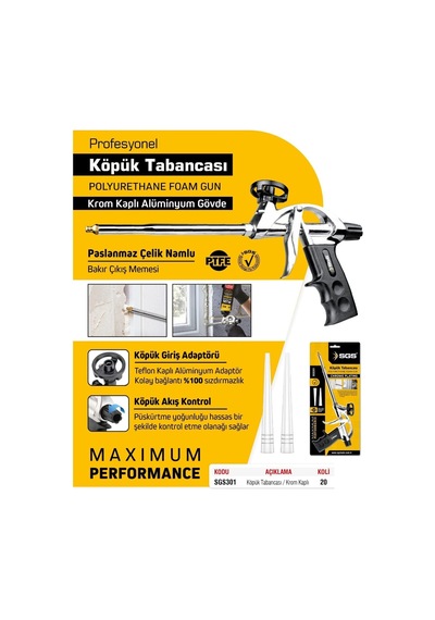 Sgs301 - Pu Köpük Sıkma Tabancası Krom Kaplı Alüminyum Gövde