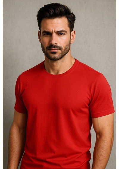 Rich Erkek %100 Pamuk Slim Fit Sporcu Tişört Basic Bisiklet Yaka Kısa Kollu T-shirt Kirmizi