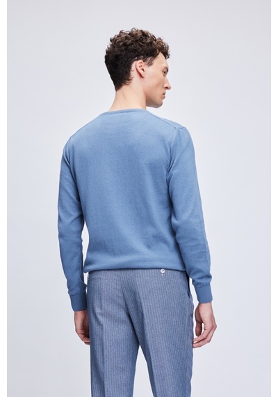Hatemoğlu Mavi Regular Fit Bisiklet Yaka 100% Pamuklu Triko Kazak 3412etc2a012 034 Mavi
