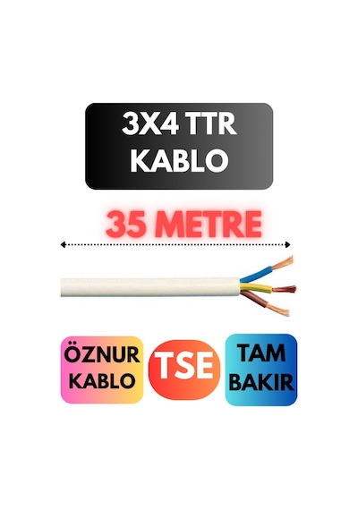 Öznur 3x4 Ttr Kablo Metre Seçenekli Beyaz - 35mt