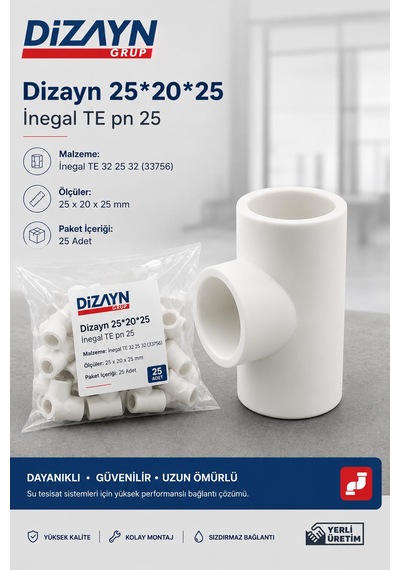 Dizayn Pprc İnegal Te 25 20 25 25 Adet Pn25 Temiz Su Tesisat Ek Parçası