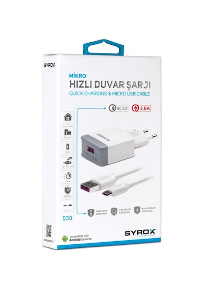 Syrox Q30 3.0A Micro Hızlı Şarj Cihazı