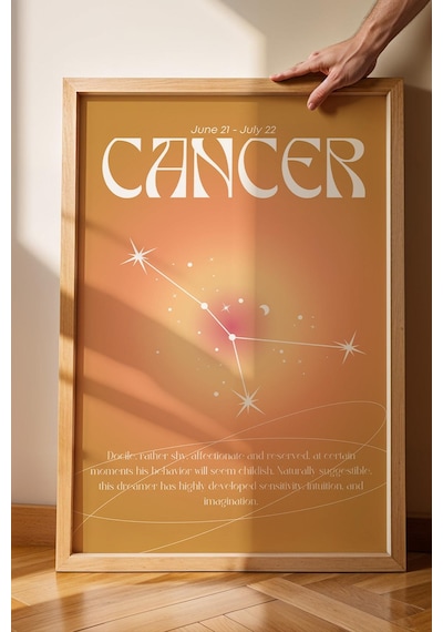 Cancer Yengeç Burcu Çerçeveli Tablo Aura Enerji Renkleri Astrolojik Takım Yıldızı Sembolü