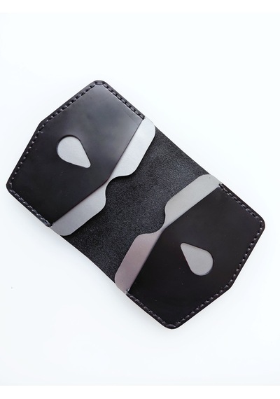 Luna Luster Hakiki Deri Minimalist Dikey Kartlık Cüzdan - Damla Kesim Siyah Drc62 Gri
