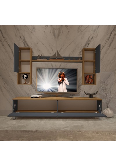 Decoraktiv Eko 5da Mdf Std Krom Ayaklı Tv Ünitesi Tv Sehpası Pera - Antrasit