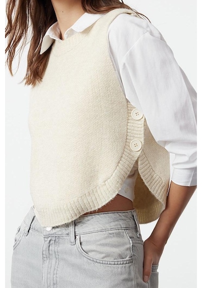 Ersefa Stil Modern Kadın Crop Standart Kol Bisiklet Yaka Yumuşak Dokulu Taş