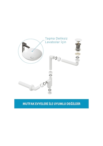 Aqua Bagno Comfort Yer Kazandıran Lavabo Sifonu + Pop-up Sifon, Beyaz Seramik Başlıklı ,taşma Deliksiz, 1 -1/4 Beyaz