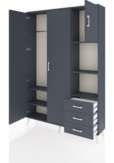 Arges Dolap 5 Raflı 3 Çekmeceli Tek Askılı 132x30x195 Antrasit-antrasit/antrasit Antrasıt/antrasıt