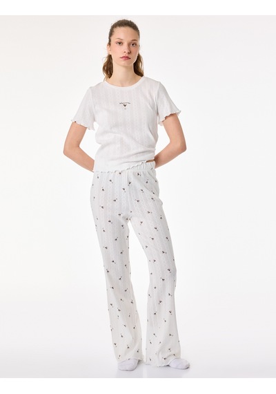 Koton Pamuklu Desenli Kısa Kollu Dokulu Pijama Takımı Beyaz 6slk40080mk