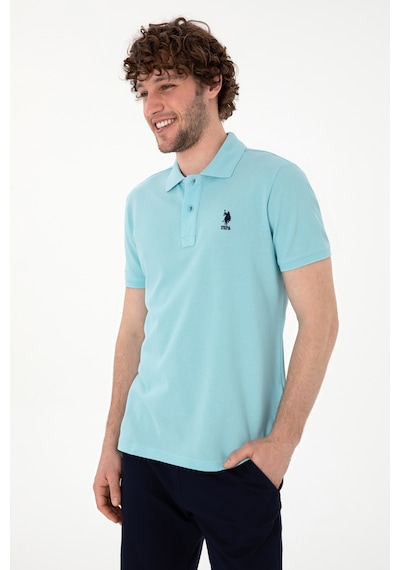 U.S. Polo Assn. Erkek Slim Fit Polo Yaka Açık Mavi Basic Tişört 50298041-VR007