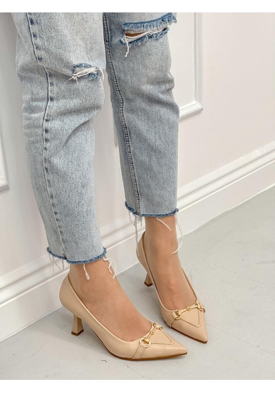 Ervanın Butiği Bej Cilt Mosscross Toka Detay Kadın Stiletto-3913