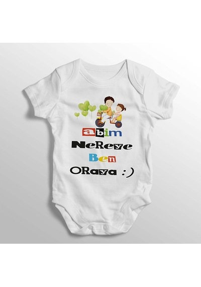 İmaj Tuğbababy Abim Nereye Ben Oraya Yazılı Baskılı Bebek Zıbını Beyaz