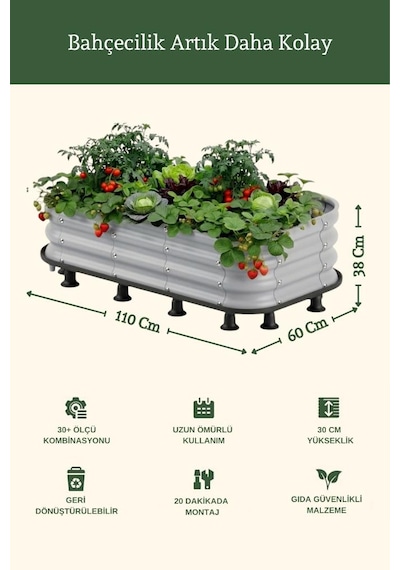 Modüler Yükseltilmiş Balkon Ve Teras Sabit Sebze Yatağı No:4 110x60 Gri