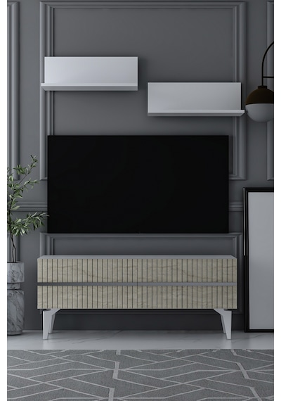 120dhdtür5btg Tedy Raflı Tv Sehpası Ünitesi Beyaz-traverten-gümüş 120dhdtür5btg Tedy Raflı Tv Sehpası Ünitesi Beyaz-traverten-gümüş