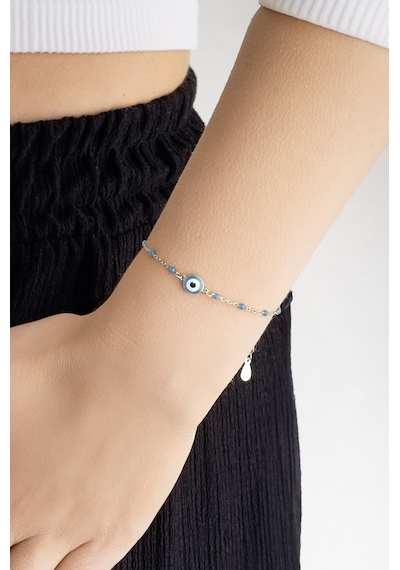 So Chic Mavi Mineli 18 Ayar Beyaz Altın Kaplama 20 CM Gümüş Nazar Bileklik