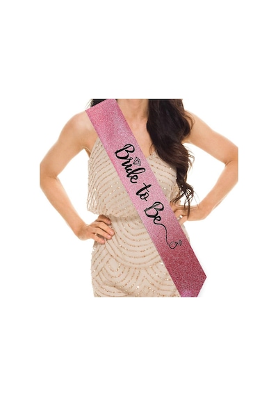 Pembe - 342 - Üzeri Siyah İtalik Alyanslı Bride To Be Yazılı Simli Işıltılı Kuşak Kemer 10 - Csmo-tex - Cm Genişlik