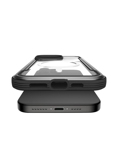 Apple Uyumlu iPhone 15 Pro Max Kılıf Magsafe Airbagli Raptic Shield Serisi Şeffaf Arka Yüzey Kapak Siyah Siyah