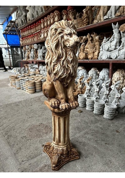Dekoratif 53cm Eskitme Kahverengi Sütun Ve Aslan Set Heykel Ev Balkon Bahçe Dekorasyon Bohem Biblo Diğer