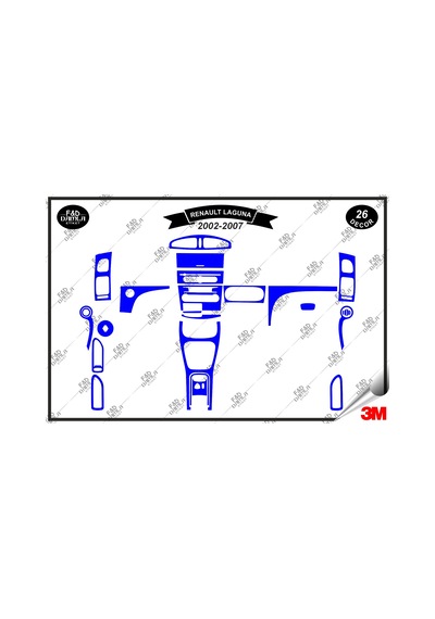 Renault Laguna 2002- 2007 Torpido Konsol Trim Göğüs Maun Kaplama Set 26 Parça Mavi Renk