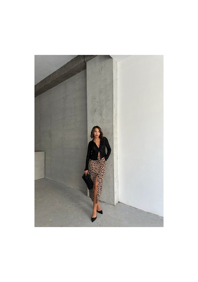 Verymoda Leopar Desenli Uzun Kalem Etek F1665 Vizon Siyah