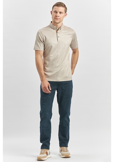Bej Desenli Merserize Düğmeli Yaka Garnili Pamuklu Casual Slim Fit Dar Kesim Tişört 1011240164 Bej