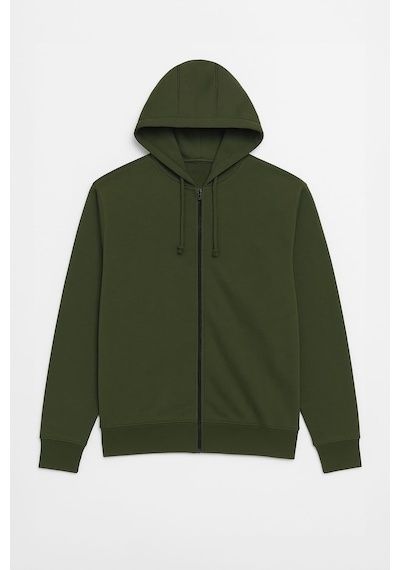 Markapia Erkek Fermuarlı Kapüşonlu İçi Polarlı Sweatshirt Haki M L