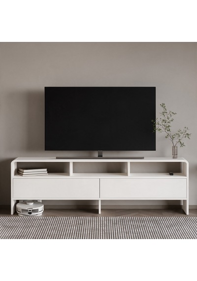 İnarch Dizayn Onda 2 Kapaklı Tv Sehpası - 160 Cm Modern Depolama Üniteli Tv Konsolu Beyaz