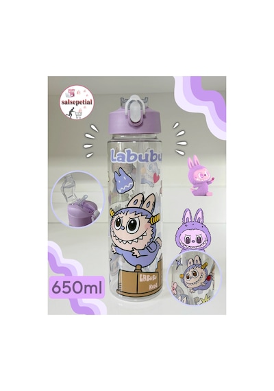 Labubu Su Matarası Labubu Suluk Labubu Figürlü Su Şişesi Labubu Matara Pipetli Matara 650ml Mor
