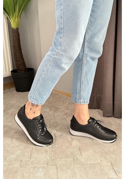 Asmi Shoes Kadın Ayda Bağcıklı Lastikli Ortopedik Rahat Taban Günlük Babet&spor Ayakkabı Siyah Siyah Asmi Shoes Kadın Ayda Bağcıklı Lastikli Ortopedik Rahat Taban Günlük Babet&spor Ayakkabı Siyah Siyah