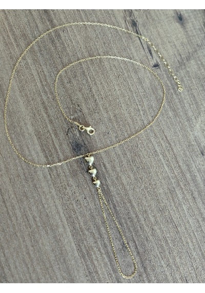Şık 3 Sıra Kalp Model Gümüş Şahmeran Bileklik Taşsız - Rose Gold