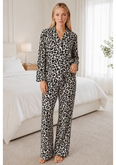 Kadın Desenli Relaxed Leopar Pijama Takımı 4665