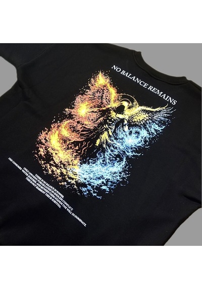 Dark Line No Balance Remains Sırt Baskılı %100 Pamuk Unisex Siyah Oversize Sweatshirt Siyah