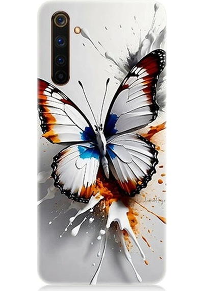 Realme 6 Pro Uyumlu Beyaz Kelebek Desenli Silikon Kılıf