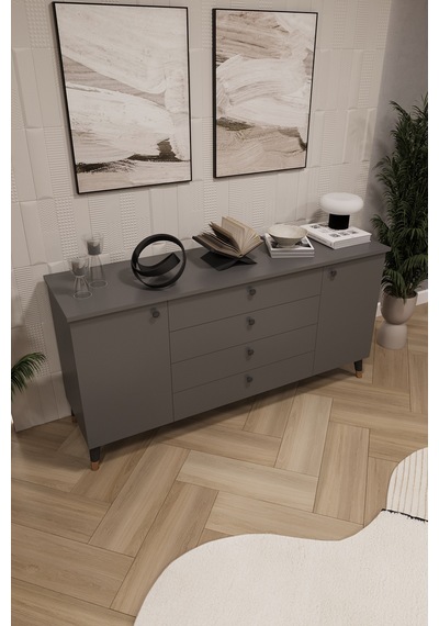 Asra Trend Lüks Konsol Tv Ünitesi %100 Mdf Salon Ve Yemek Odası Ünitesi Knsl04 Koyu Gri