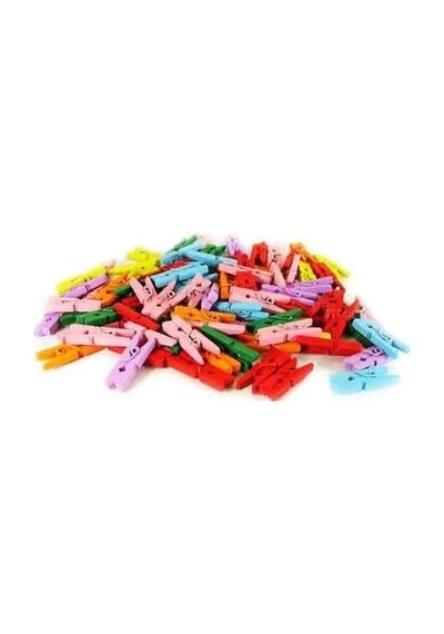 Jenerik 100'lü Renkli Ahşap Mandal 2.5cm 12'li Paket-1200 Adet Çok Renkli