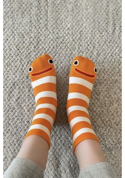 Hitit Socks 4 Çift Sevimli Yılan Balığı Desenli Ve Çizgili Uz... Çok Renkli