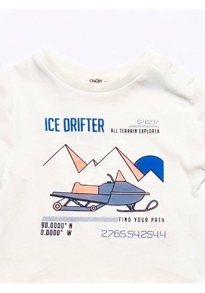 Çikoby Erkek Bebek Ice Drifter Yazılı İnce Uzun Kollu Tshirt-14865 Ekru