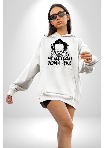 Korkunç Palyaço Korku Film Kadın Erkek Beyaz Kapüşonlu Sweatshirt Hoodie Beyaz