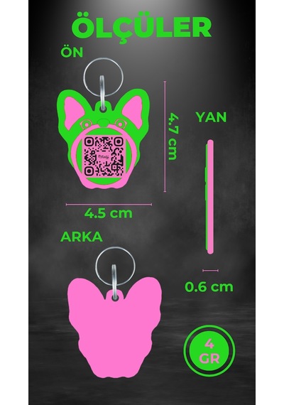 Petjoo 10.Mutt Pembe-Yeşil Qr'lı Köpek Künyesi
