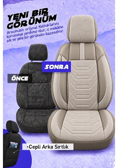 Mazda 121 Asya Bej Tay Tüyü Oto Koltuk Kılıfı Tam Set-kolay Montaj-terletmez-ortopedik 1990-2000
