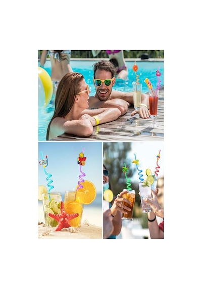 Figürlü Pipet 8 Adet Sevimli Renkli Kıvrımlı Pipet 26 Cm Dekoratif Kokteyl Yıkanabilir Emoji Çocuklar İçin Genel
