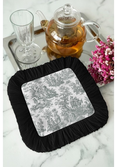 Toile Temalı Zarif Saçaklı Sunum Peçetesi-fransız Country Vintage Gri Siyah Bardak Altlığı Mendil Yosunlu Sütlü Bej Toile Temalı Zarif Saçaklı Sunum Peçetesi-fransız Country Vintage Gri Siyah Bardak Altlığı Mendil Yosunlu Sütlü Bej